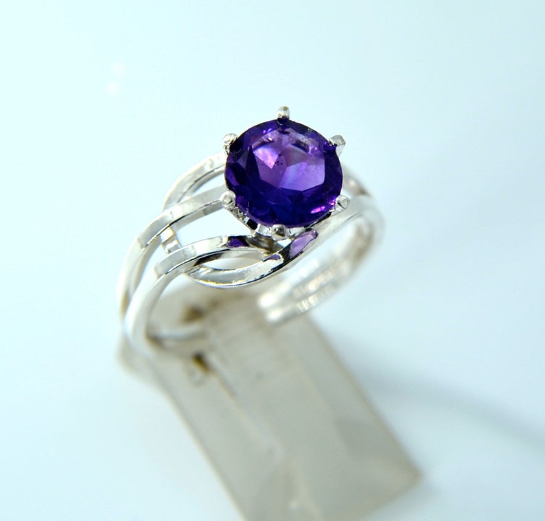 artisan made faceted natural gemstone Amethyst and Sterling Silver ring Enfold