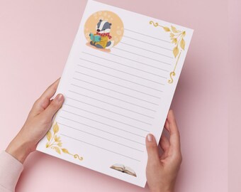Cute Badger Letter Writing Paper – A4 or A5 Lined or Unlined with Envelopes & Stickers