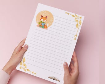 Cute Fox Letter Writing Paper – A4 or A5 Lined or Unlined with Envelopes & Stickers