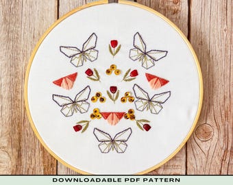 Origami Butterfly Embroidery Pattern: Modern Floral DIY (PDF Pattern, Instant Download)