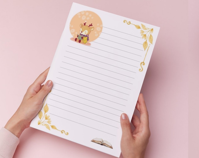 Featured listing image: Cute Deer Letter Writing Paper – A4 or A5 Lined or Unlined with Envelopes & Stickers