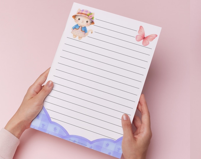 Featured listing image: Cute Kitten Letter Writing Paper – A4 or A5 Lined or Unlined