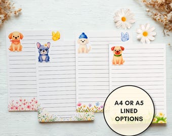 A4 and A5 Dog Writing Paper Set |  Lined Stationery for Pen Pals