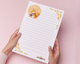 Cute Squirrel Letter Writing Paper – A4 or A5 Lined or Unlined with Envelopes & Stickers