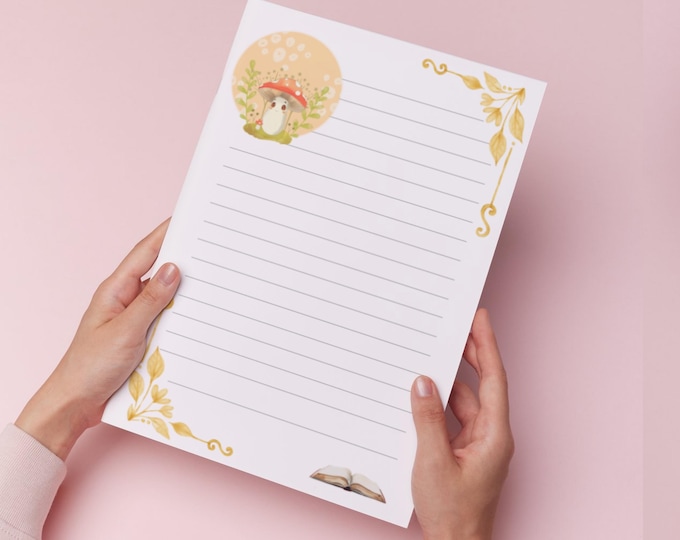 Featured listing image: Cute Mushroom Letter Writing Paper – A4 or A5 Lined or Unlined with Envelopes & Stickers
