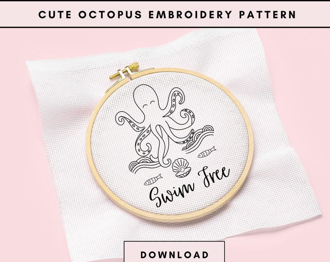 Octopus Hand Embroidery Pattern: Beginner-Friendly Ocean Design (PDF Pattern)