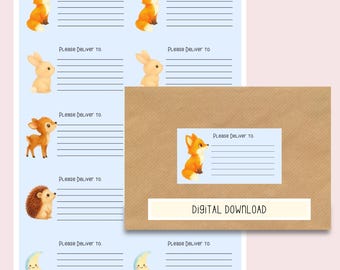 Woodland Animals PDF Downloadable Address Labels - Lined and Unlined Labels