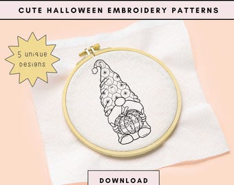 Halloween Embroidery PDF Pattern: 5 Spooky Blackwork Designs (Digital Download)