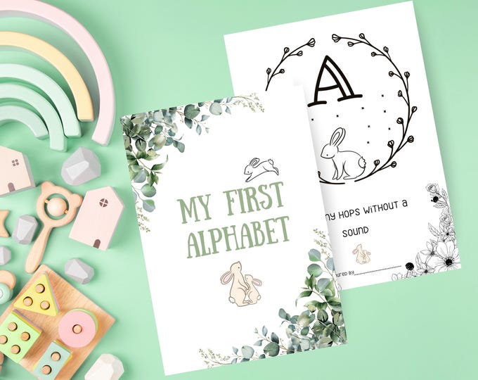 Bunny Baby Shower Game: Alphabet Colouring Activity (Instant Download)