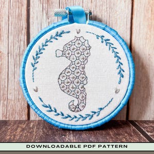 Seahorse hand embroidery PDF pattern | Downloadable Pattern | Seaside hand embroidery | digital download pattern | Summer craft project
