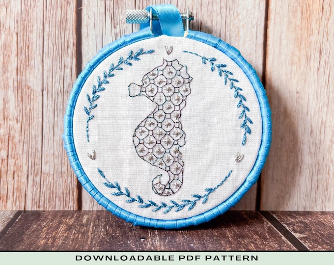 Seahorse hand embroidery downloadable PDF pattern