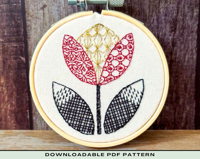 Tulip Hand Embroidery Pattern: Blackwork Style (PDF Downloadable Pattern)