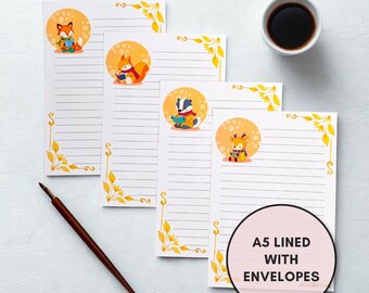 Cozy woodland animal writing paper set - A5 lined with Envelopes