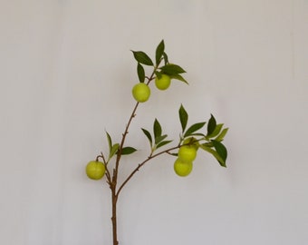 Artificial Plum Branch with Leaves and Fruit, Faux Plum Tree Stem, Realistic Plum Plant Decor, Home Greenery Decor, Floral Arrangement