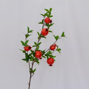 Artificial Pomegranate Branch with Realistic Fruits and Green Leaves, Lifelike Decorative Faux Plant for Home Decor, Centerpiece Arrangement