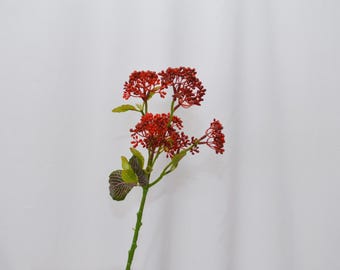 Artificial Red Berry Cluster Stem with Foliage, Faux Red Berry Branch, Holiday Floral Arrangement, Christmas Greenery, Rustic Winter Décor