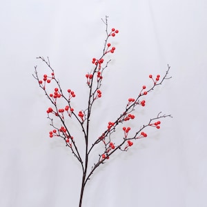 Artificial Red Berry Branch, Winter Faux Holly Stem, Rustic Holiday Decor, Christmas Centerpiece Accent, Festive Berry Spray, Indoor Floral