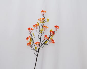 Artificial Orange Berry Branch Stem, Faux Winter Berry Spray, Fall Harvest Floral Arrangement, Holiday Vase Filler, Rustic Farmhouse Decor