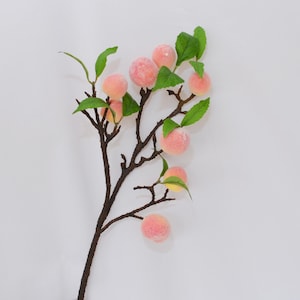 Artificial Peach Branch, Faux Fruit Twig with Leaves, Realistic Peach Stem, Floral Arrangements, Rustic Home Flower Decor, Table Centerpiece
