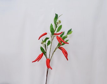 Ramo artificiale di peperoncino rosso, gambo vegetale finto per decorazioni rustiche da cucina, centrotavola per il raccolto, composizioni autunnali, decorazioni floreali per la casa