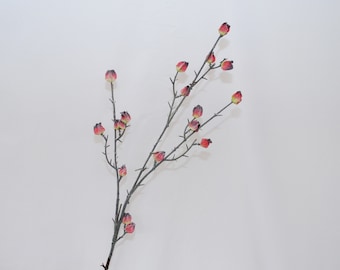 Peut inclure: Une seule tige de fleurs artificielles avec de petits boutons rouges et roses. La tige est brune et a une apparence de brindille.
