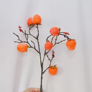 Artificial Persimmon Branch, Faux Fruit Stem for Table Centerpiece, Rustic Autumn Decor, Farmhouse Vase Filler, Fall Home Floral Arrangement