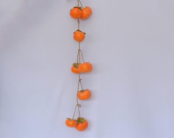 Artificial Hanging Persimmon Garland, Faux Fruit Rope Decor for Kitchen, Rustic Fall Displays, Farmhouse Wall Hanging Accent, Home Floral