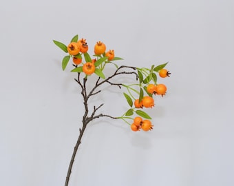 Artificial Orange Berry Branch, Autumn Faux Pomegranate, Hawthorn Stems for Fall Home Decor, Wedding Floral Arrangements, Table Centerpieces