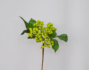 Artificial Green Viburnum Berry Cluster Stem with Leaves, Faux Greenery Pick, Realistic Botanical Branch, Home Flower Decor, Wedding Floral