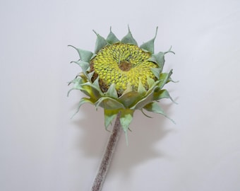 Tallo de girasol artificial con semillas, rama de girasol rústica realista, regalo de girasol vintage, decoración floral de granja, arreglo de boda