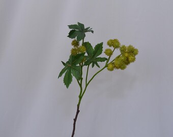 Artificial Castor Bean Stem with Leaves, Prickly Castor Bean Pods, Castor Bean Berry, Fall Leaf Decor, Autumn Decor, Vase Filler, Home Decor