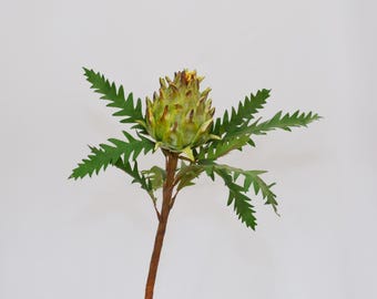 Artificial Artichoke Stem with Realistic Leaves, Faux Artichoke for Farmhouse Decor, Kitchen Display, Rustic Floral Arrangements Centerpiece