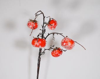 Artificial Persimmon Branches, Faux Frosted Persimmons, Winter Fruit Decor, Christmas Decorations, Home Decor, Vase Fillers, Holiday Decor