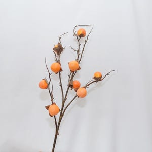 Artificial Persimmon Branch Stem with Fruit, Fall Persimmon Decor, Rustic Autumn Branch, Home Floral Arrangement, Indoor Plant Centerpiece