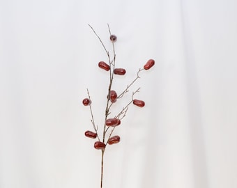 Künstlicher Jujube-Fruchtzweig, künstlicher roter Datumsstamm, realistischer Ziziphus für rustikale Küchendekoration, Herbstdekoration, Blumendekoration für zu Hause