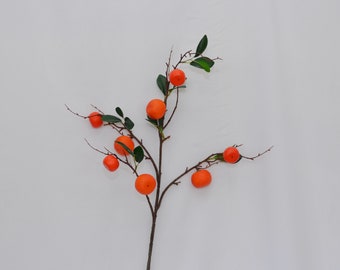 Artificial Mandarin Orange Branch, Faux Citrus Tree Stem, Realistic Orange Fruit Decor, Decorative Orange Spray, Home and Event Floral Decor