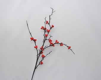 Artificial Holly Branch with Red Berries, Christmas Faux Berry Stem, Holiday Home Floral Decor, Festive Flower Arrangement Table Centerpiece