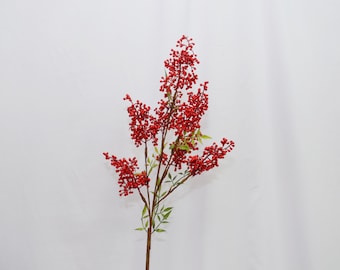 Künstlicher Nandina-Beerenzweig mit Blättern, künstlicher roter Beerenstiel, Feiertagsblumendekor, Wintergrün, Weihnachtsarrangement-Mittelstück