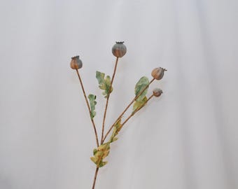 Artificial Poppy Fruit Stem, Dried Look Faux Seed Pod Branch for Rustic Fall Decor, Home Floral Arrangements, Farmhouse Wedding Centerpiece