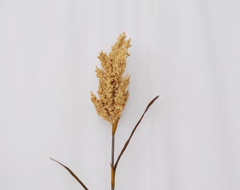 Artificial Sorghum Stem with Leaves, Dried Look Faux Millet Branch for Fall Floral Arrangements, Rustic Farmhouse Harvest Decor, Home Flower