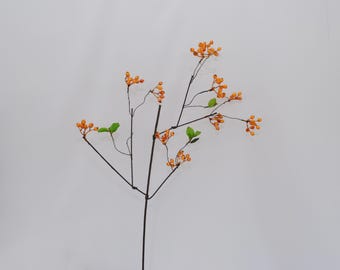 Artificial Orange Berry Branch, Faux Berry Stem for Fall Décor, Wedding Arrangements, Rustic Floral Displays, Table Centerpiece, Home Fruits