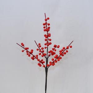 Artificial Red Berry Branch, Faux Winterberry Stem, Holiday Holly Decor, Floral Arrangements, Wedding Centerpieces, Rustic Greenery Accent