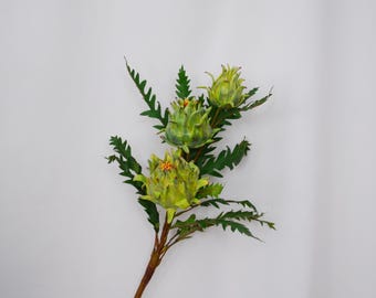 Artificial Artichoke Stem with Leaves, Faux Farmhouse Greenery for Rustic Kitchen Decor, Floral Arrangements, Wedding Flower Centerpieces