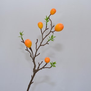 Artificial Orange Kumquat Branch with Tender Leaves, Faux Loquat Fruit Stem, Berry for Home Decor, Floral Arrangement, Kitchen Plant Display