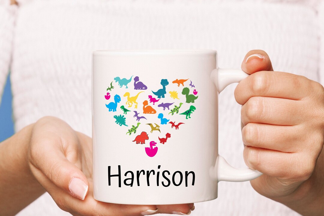 Custom Name Dinosaur Coffee Mug - Personalized Ceramic Mug With Watercolor Art, 11oz Or 15oz - View #7