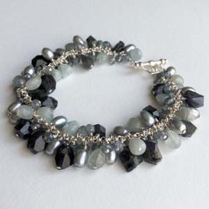 Steel Blue Multi-Stone Silver Bracelet
