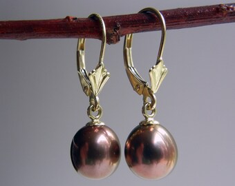 Golden Auburn Pearl Drop Earrings