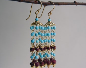 Turquoise and Ruby Earrings