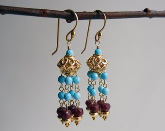 Turquoise and Ruby Earrings