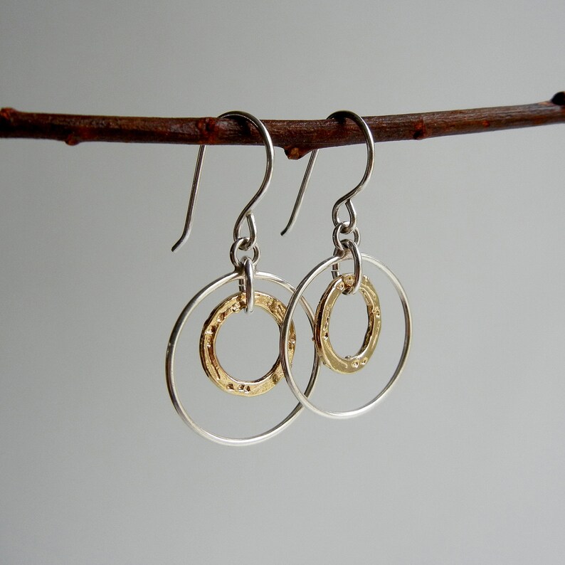 Gold and Silver Ring Earrings image 2